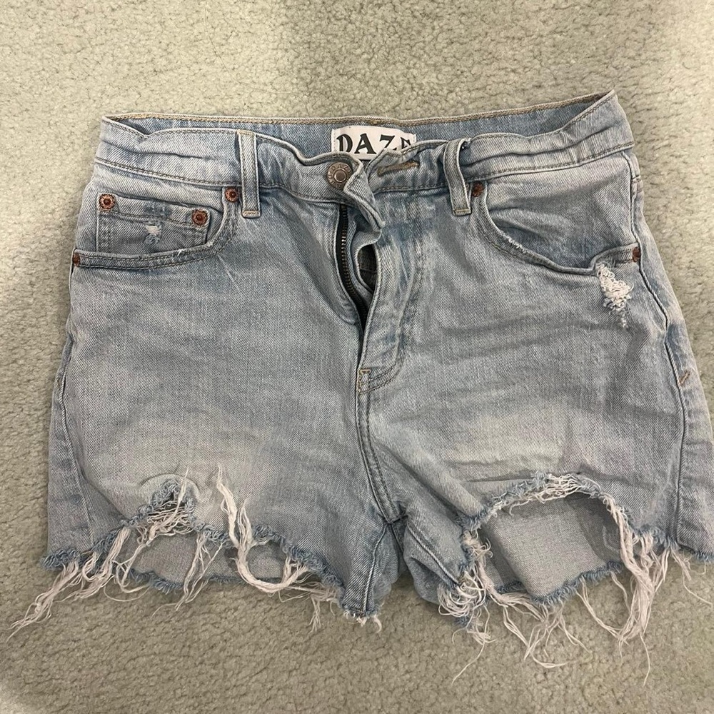 Daze Light Blue Distressed Jean Shorts